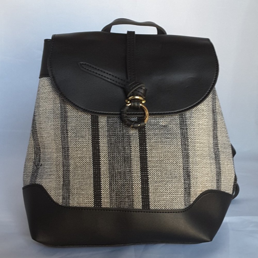 FAUX LEATHER BLACK STRIPE BACKPACK